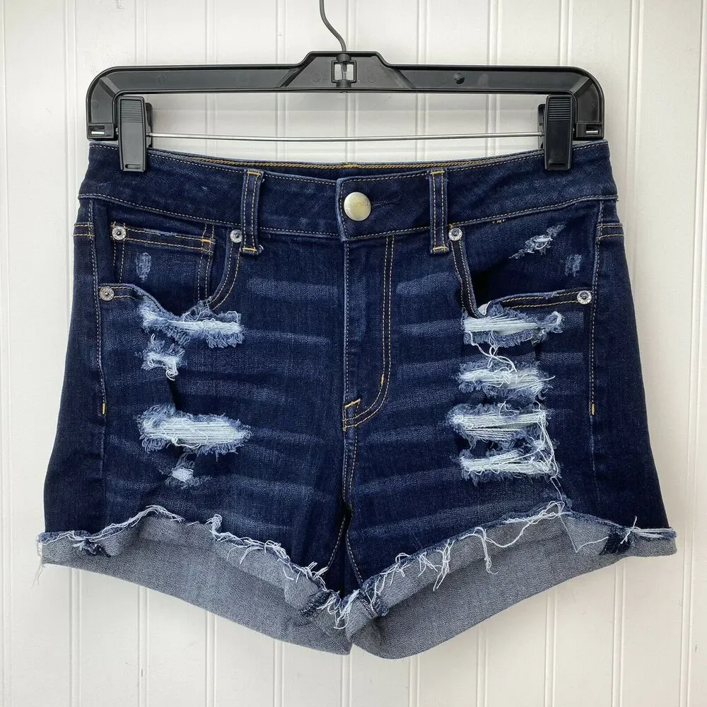 American Eagle Shorts 6 Hi-Rise Shortie 360 Super Stretch Denim Distressed EUC